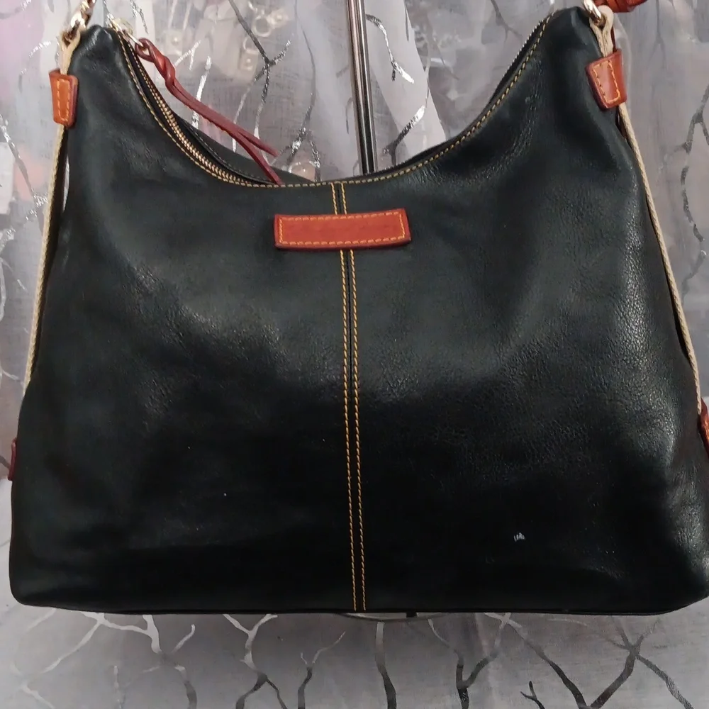 Dooney & Bourke Black Leather Hobo with Brown Trim - Picture 2 of 16